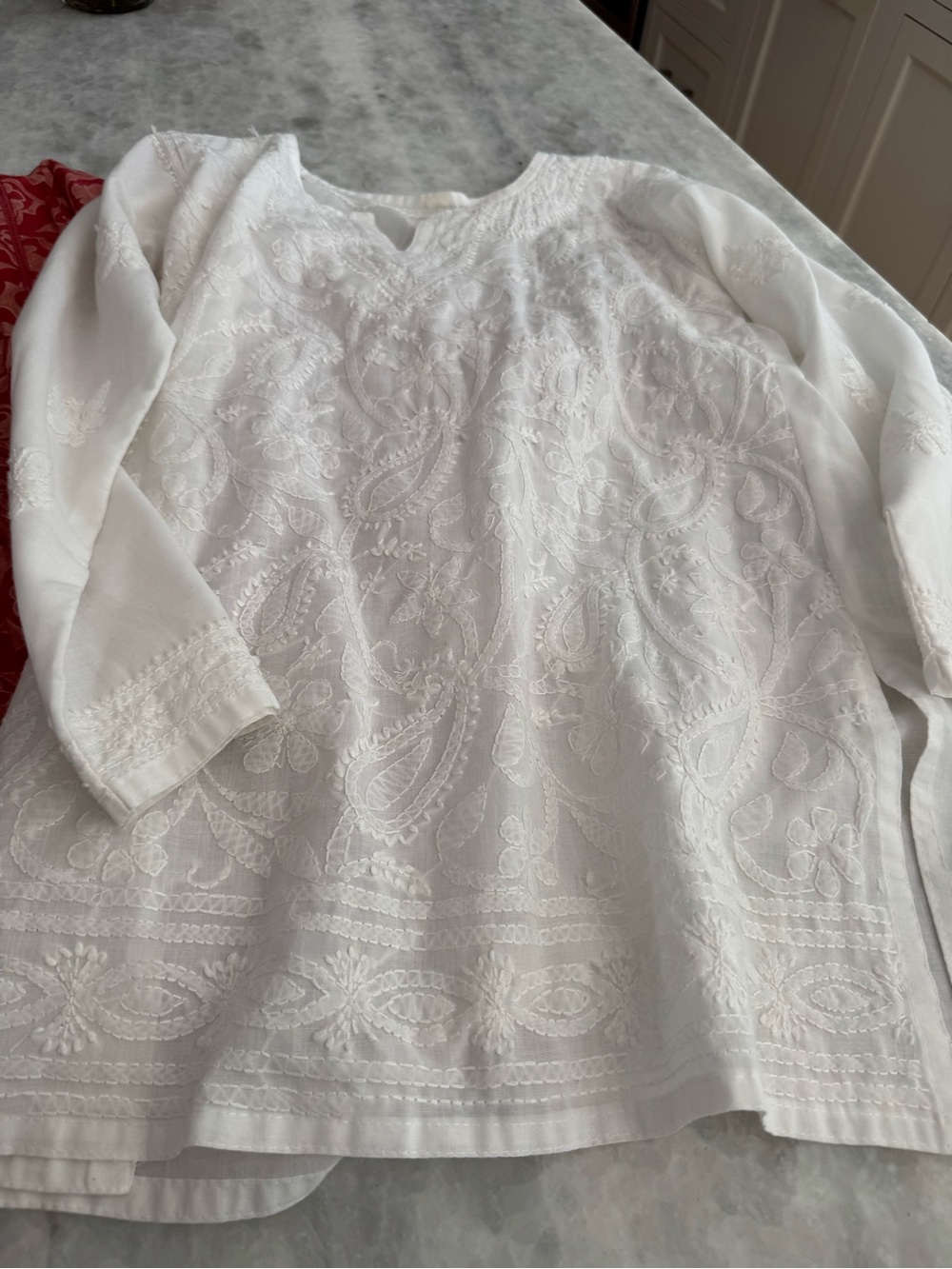 White Embroidered Cotton Tunic Top